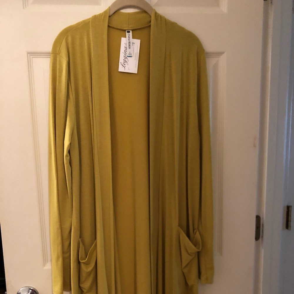 Long cardigan with pockets.  Mustard. Size large